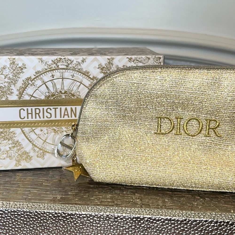 Dior Metallic Gold Cosmetic Case with Star Charm